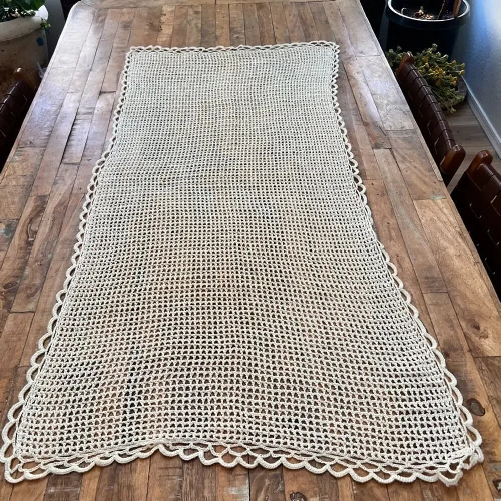 Handmade Table Runner Ivory Crochet Rectangle 25 x 54